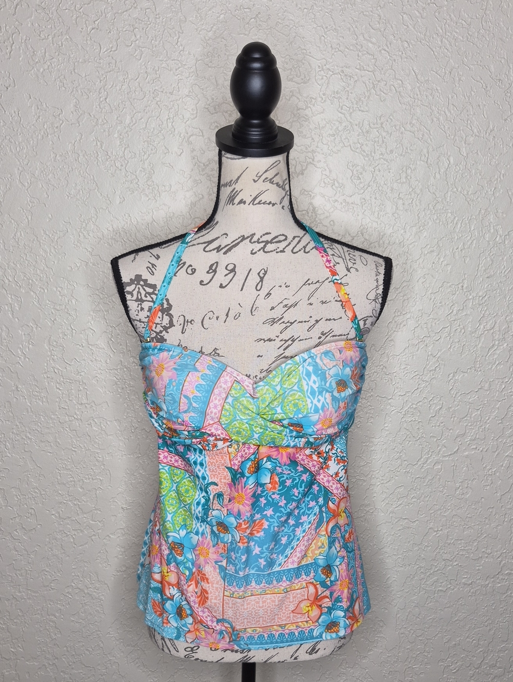 Into The Bleu By Amerex Halter/Strapless Colorful Floral Tankini Top Size 10